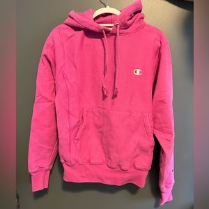 Size small pink champion hoodie/sweatshirt (with small stain pictured)